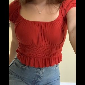 Ruched Square-Neck Crop Top